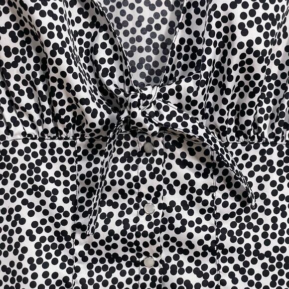 Vintage Y2K Polka Dot Tie Front Pearl Snap Top Rockabilly Retro Office Siren XS - Picture 3 of 6